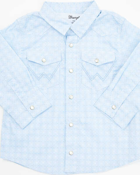 Wrangler Toddler Boys' Check Long Sleeve Pearl Snap Western Shirt , Light Blue, hi-res