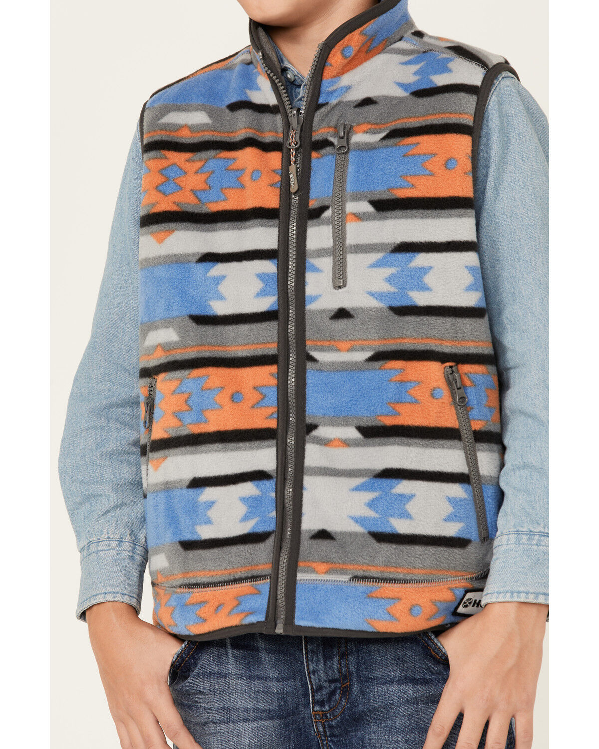 Image #3 - Hooey Boys' Southwestern Print Reversible Zip-Front Vest, , hi-res