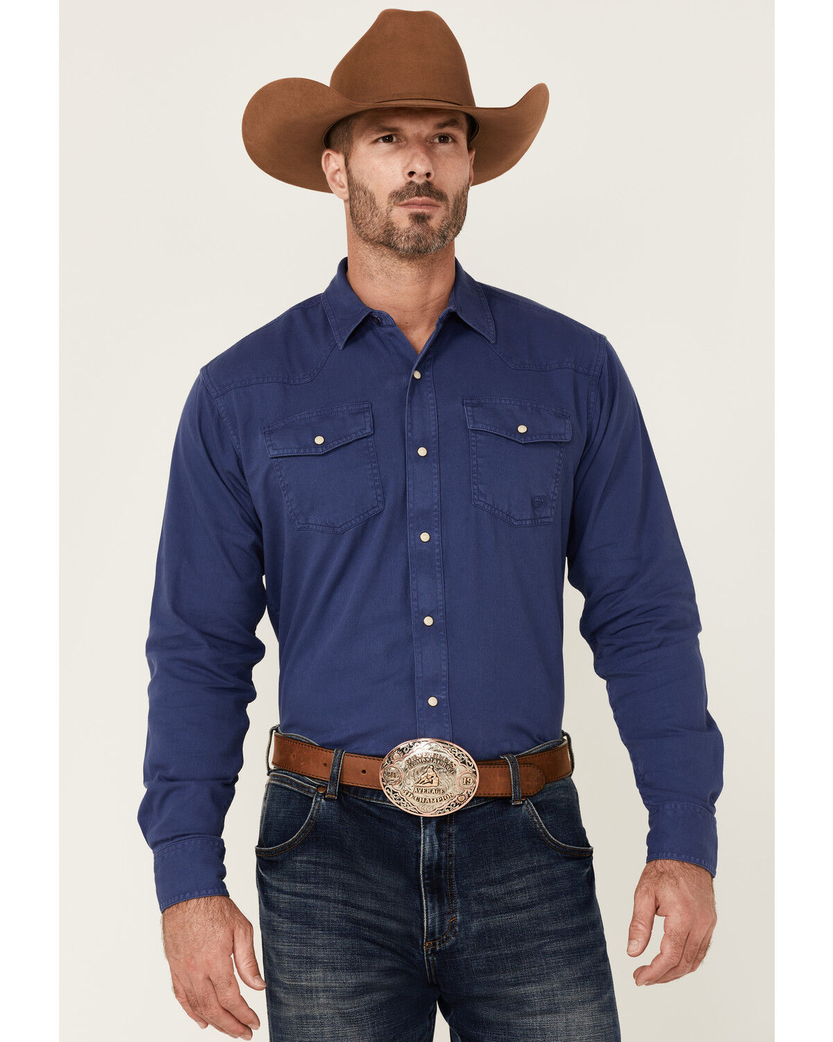 Image #1 - Ariat Men's Solid Teal Jurlington Retro Long Sleeve Pearl Snap Western Shirt, Blue, hi-res