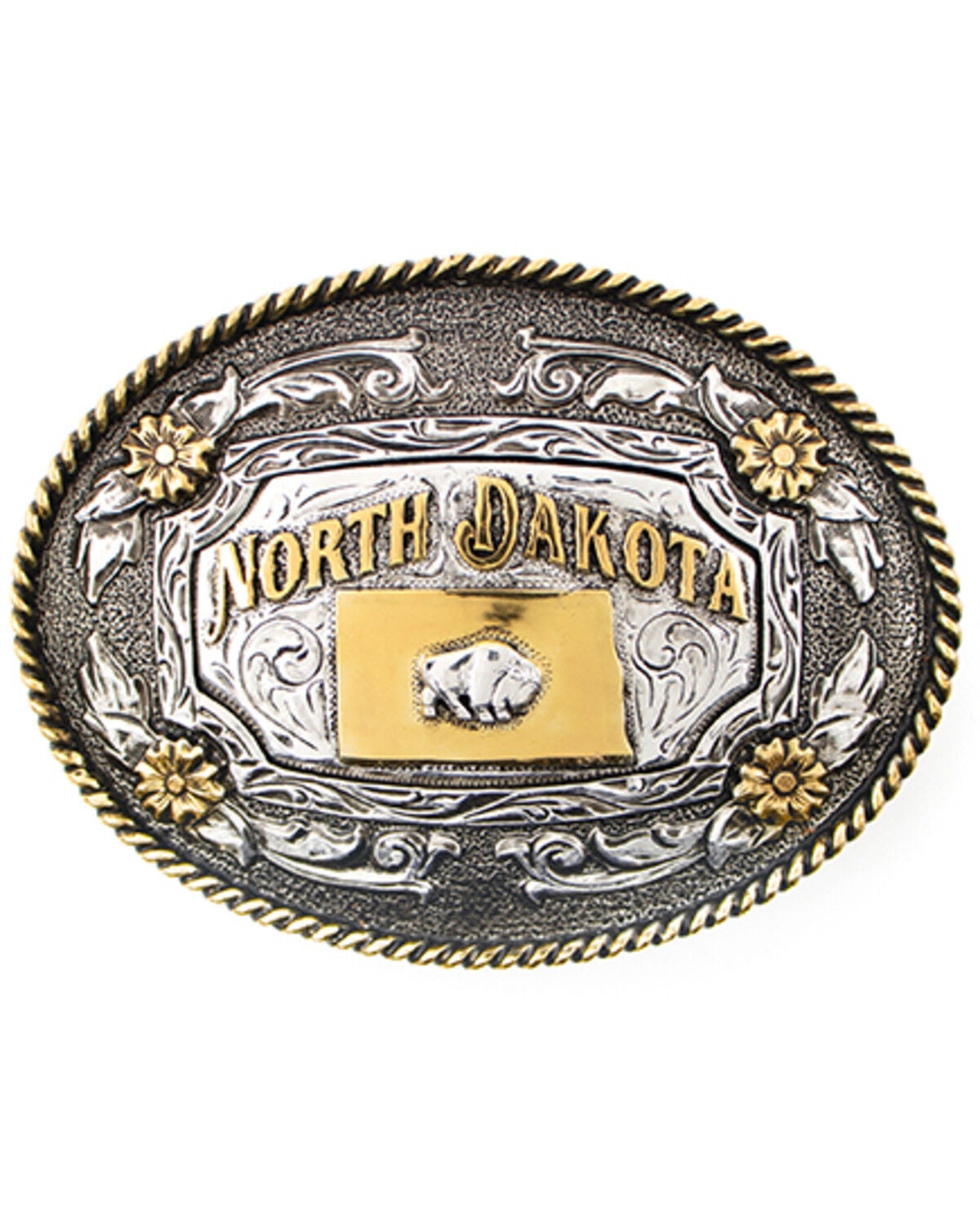 Cody James Oval Two-tone North Dakota Belt Buckle, No Color, hi-res