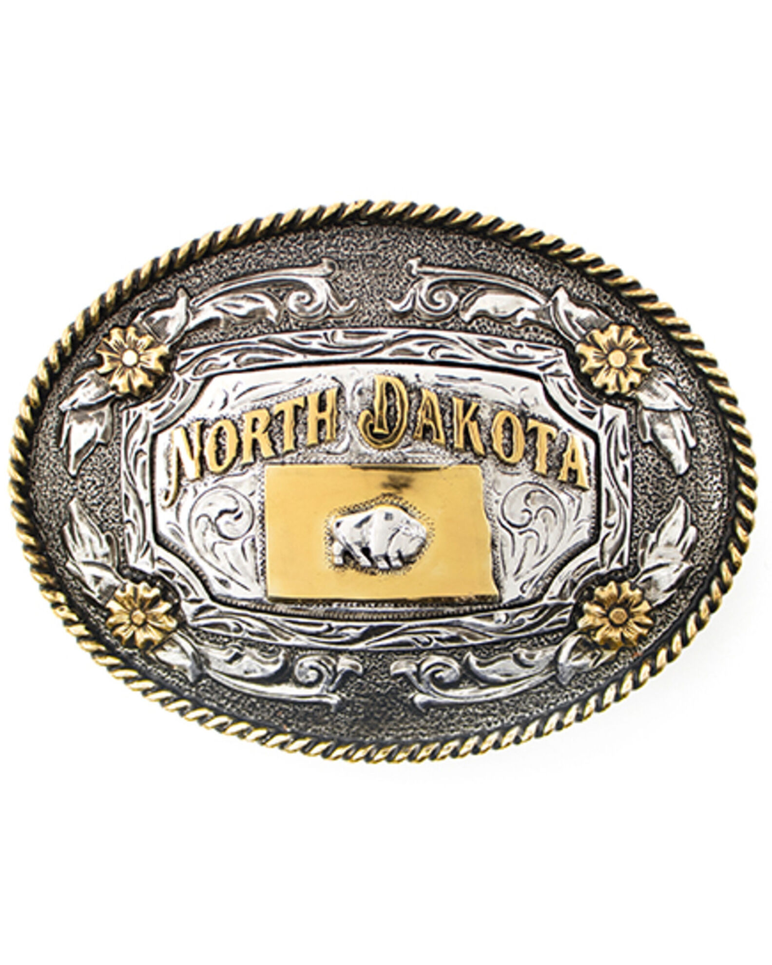Image #1 - Cody James Men's Oval Two-tone North Dakota Belt Buckle, No Color, hi-res