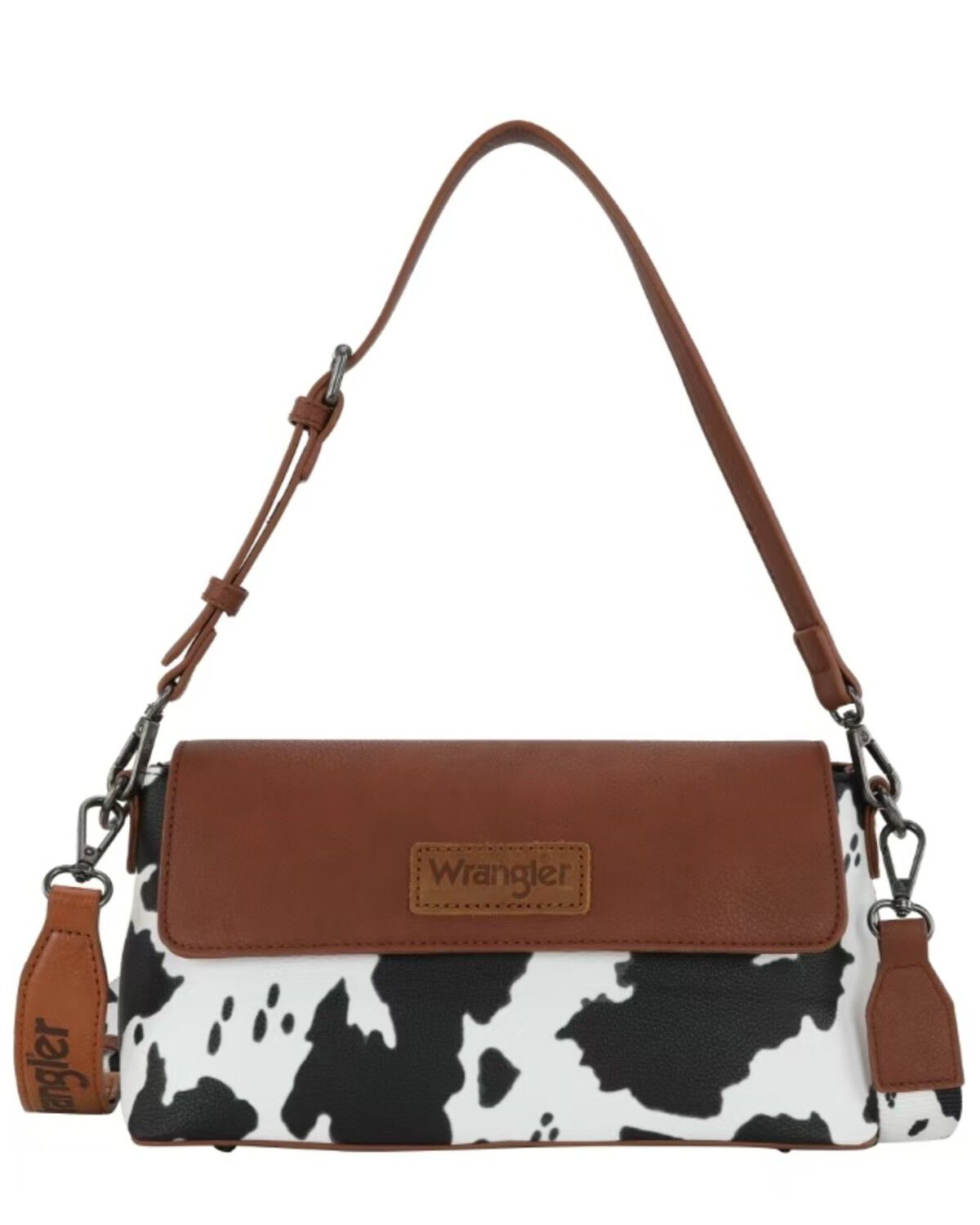 Image #2 - Wrangler Women's Boot Barn Exclusive Daisy Cow Print Flap Shoulder Bag, Brown, hi-res
