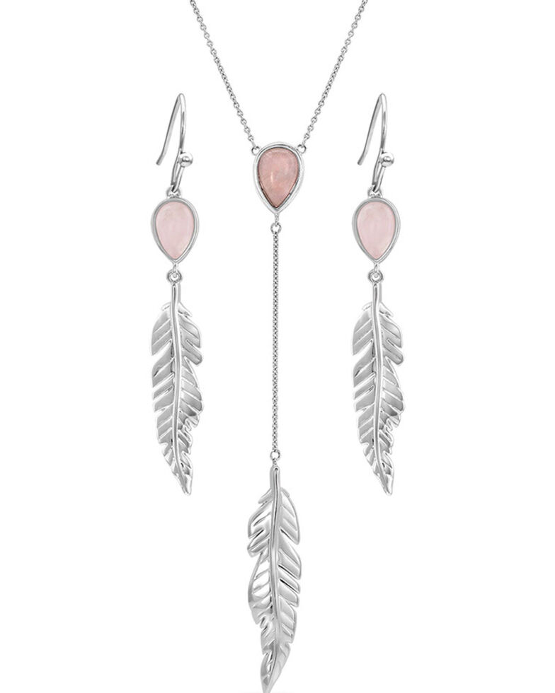Montana Silversmiths Women's Dreamy Rose Feather Jewelry Set, Silver, hi-res