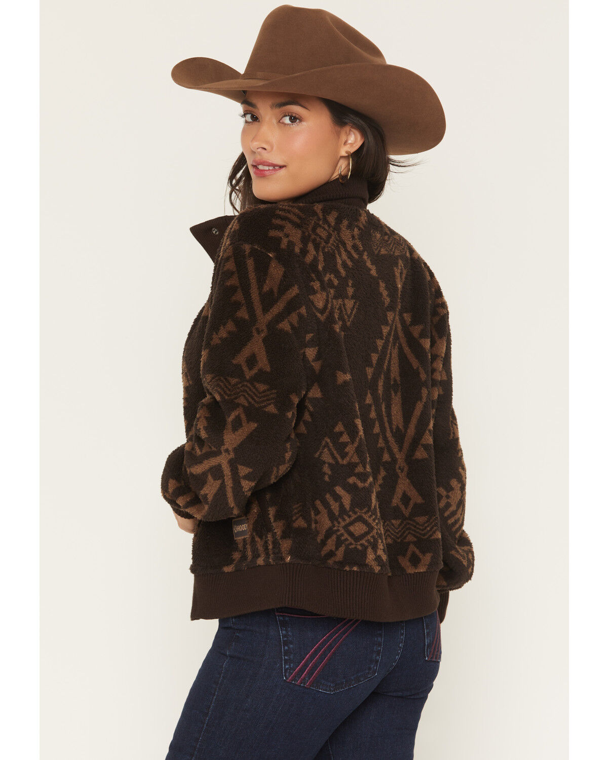 Image #4 - Hooey Women's Southwestern Print Sherpa Lined Snap Sweater, Brown, hi-res