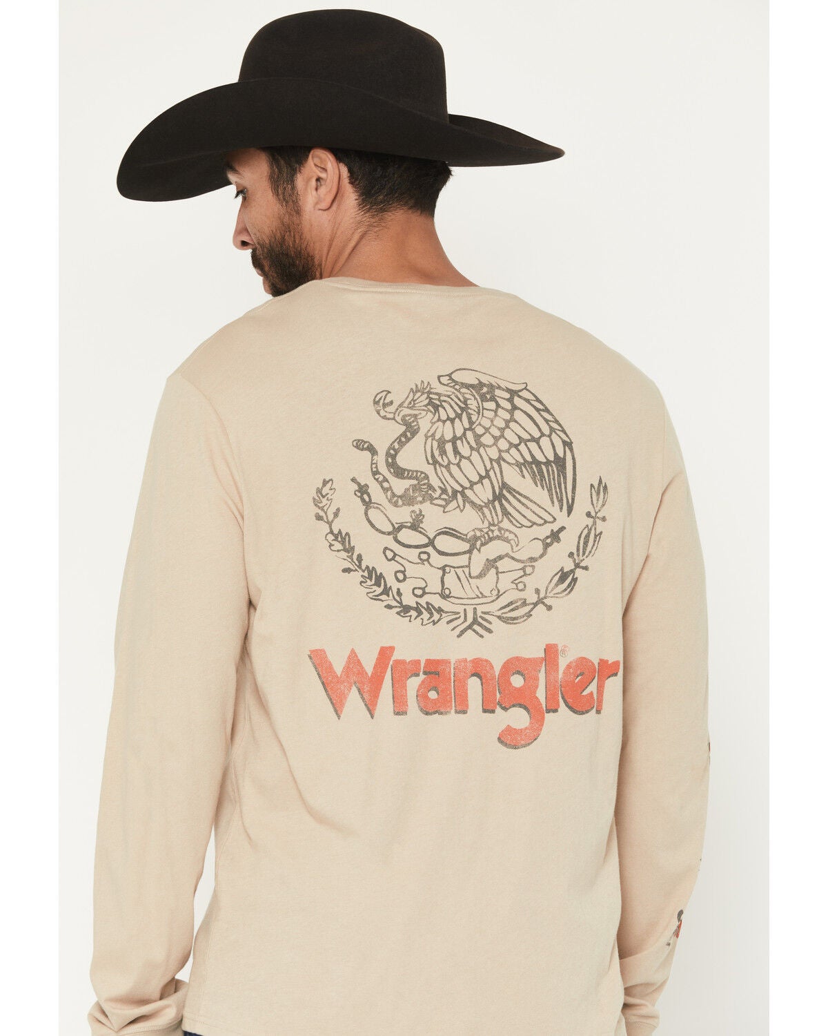 Image #3 - Wrangler Men's Boot Barn Exclusive Vivan Los Vaqueros Long Sleeve Graphic T-Shirt, Taupe, hi-res