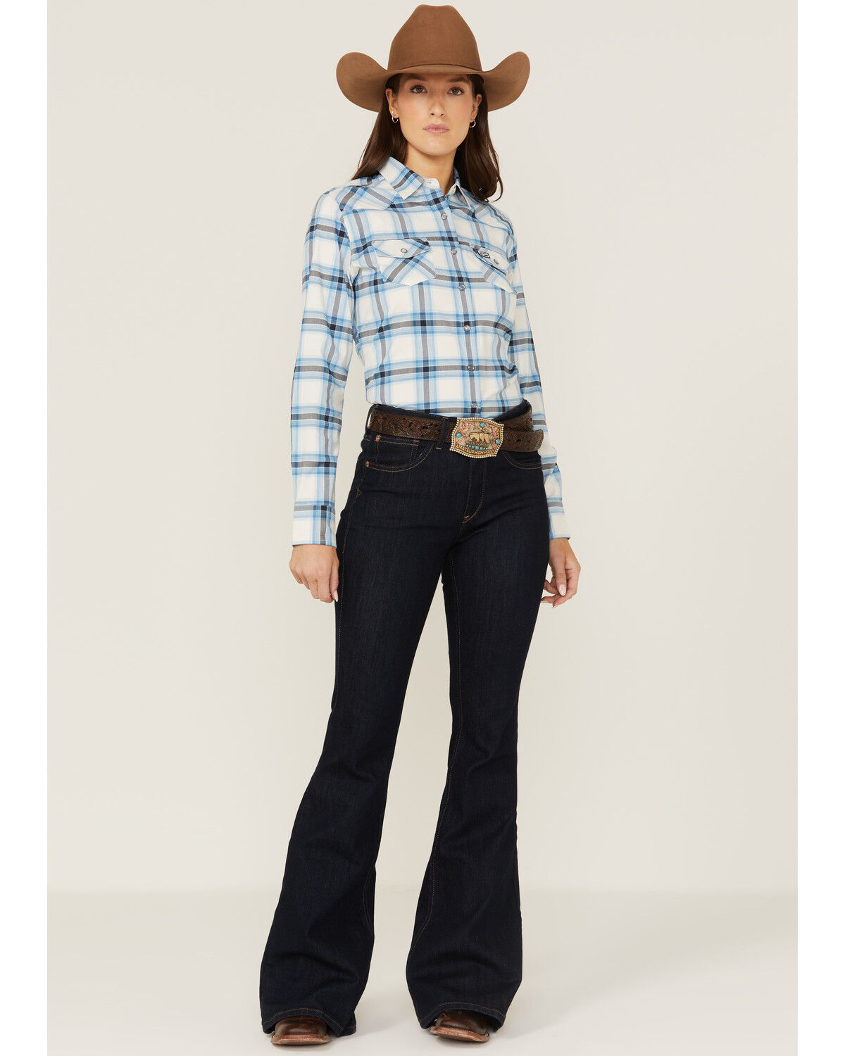 Image #3 - Kimes Ranch Women's Matadora Plaid Print Long Sleeve Western Snap Shirt, Blue, hi-res