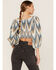 Shyanne Women's Ikat Print Puff Sleeve Crop Top, Bright Blue, hi-res