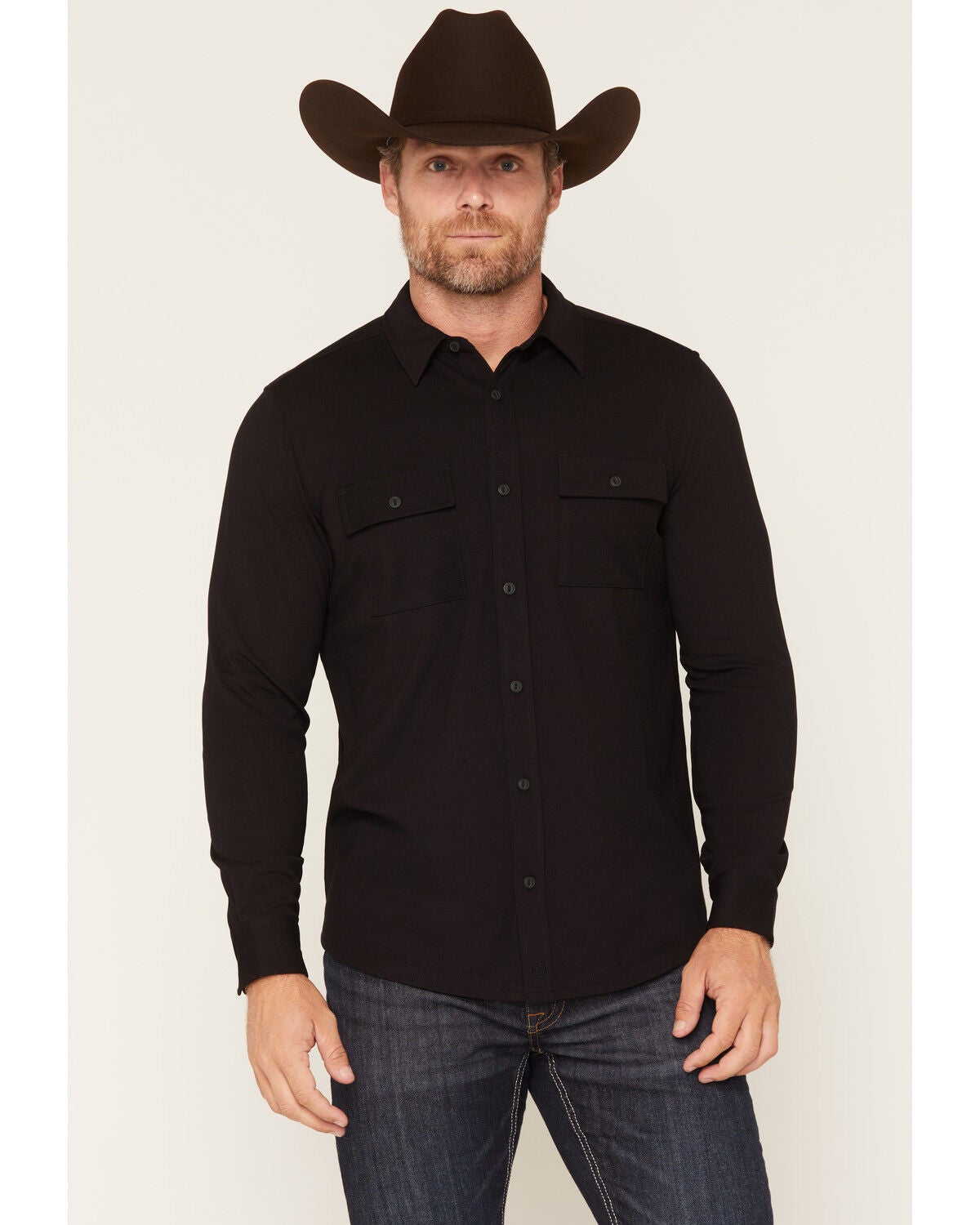 Cody James Men's Westley Solid Long Sleeve Button-Down Stretch Western Shirt, Black, hi-res