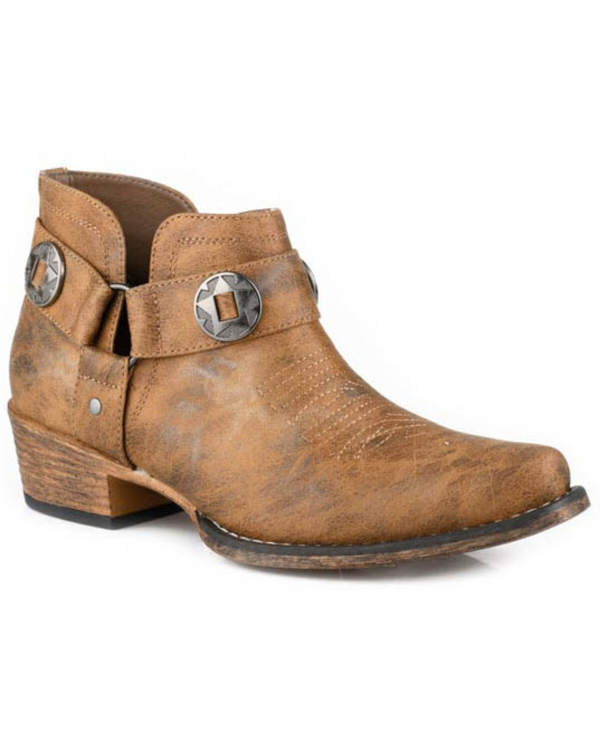 Image #1 - Roper Women's Ava Harness Western Booties - Snip Toe, Tan, hi-res