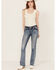 Image #3 - Miss Me Women's Medium Wash Mid Rise Angel Wing Bootcut Stretch Denim Jeans, , hi-res
