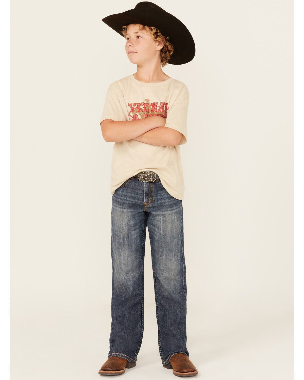 Cody James Boys' Wolfstooth Medium Wash Relaxed Bootcut Stretch Denim Jeans, Medium Wash, hi-res
