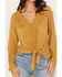 Image #3 - Nostalgia Women's Embroidered Tie Front Long Sleeve Top, Mustard, hi-res
