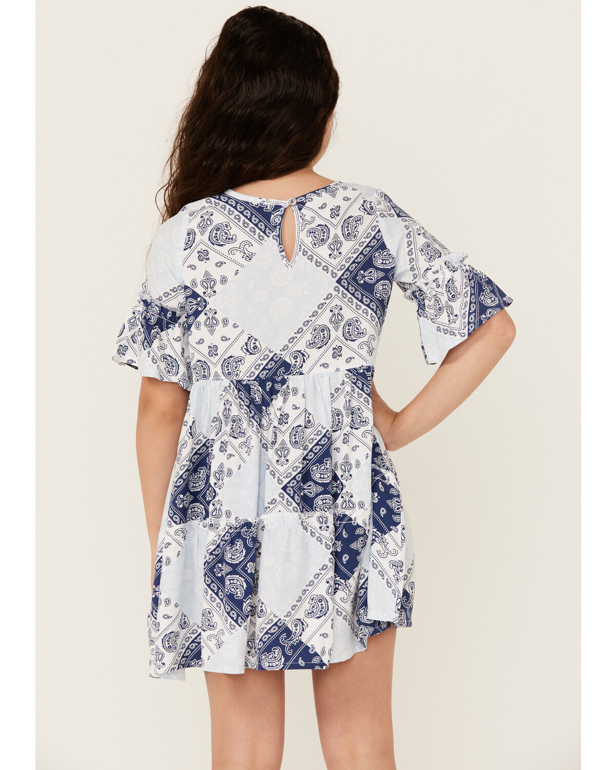 Image #4 - Wrangler Girls' Bandana Print Short Sleeve Mini Dress, Light Blue, hi-res