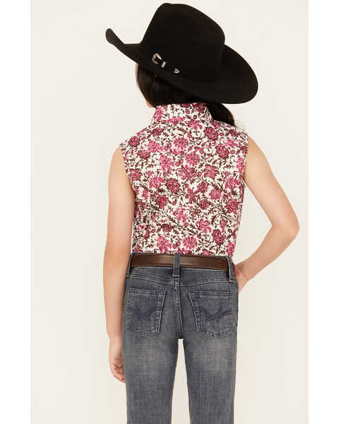 Image #4 - Cowgirl Hardware Girls' Floral Print Sleeveless Snap Western Shirt , Burgundy, hi-res