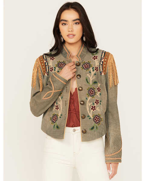 Image #1 - Double D Ranchwear Women's Stone Spotted Eagle Embellished Jacket , Stone, hi-res
