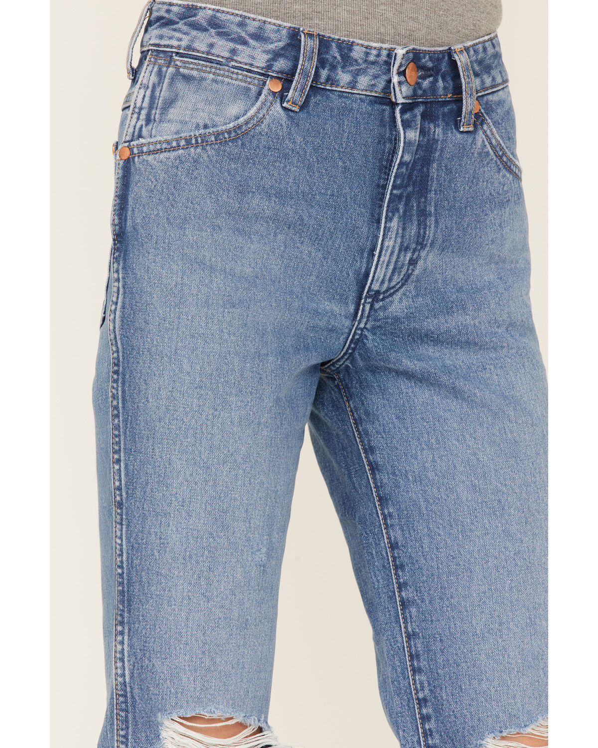 Image #2 - Wrangler Women's Wild West 603 Light Wash Patty High Rise Distressed Cropped Straight Jeans, Blue, hi-res