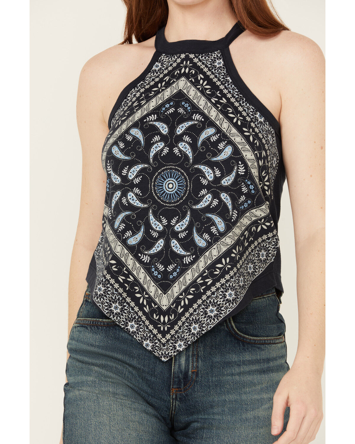 Image #3 - Shyanne Women's Bandana Print Halter Graphic Tank, Indigo, hi-res