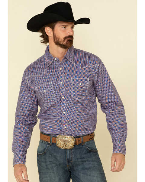 Image #1 - Wrangler 20X Men's Advanced Comfort Small Geo Print Long Sleeve Western Shirt , Blue, hi-res