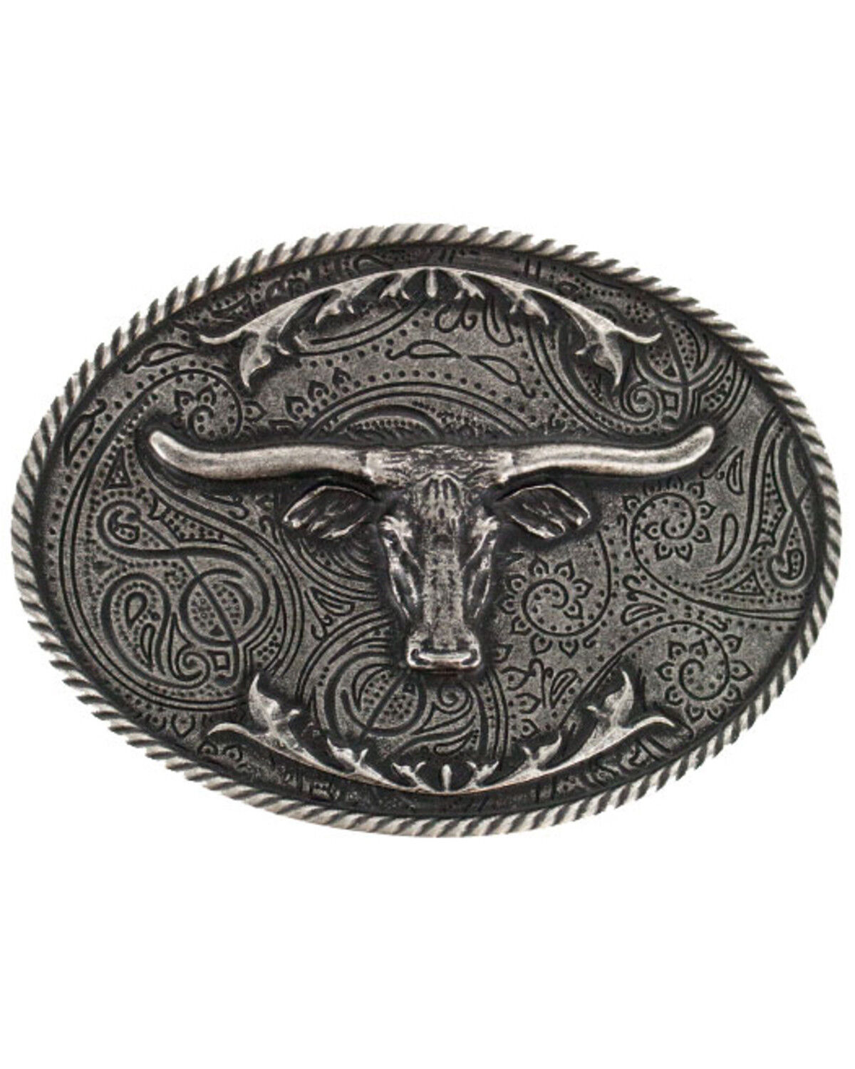 Image #1 - Cody James Men's Etched Longhorn Buckle, Silver, hi-res