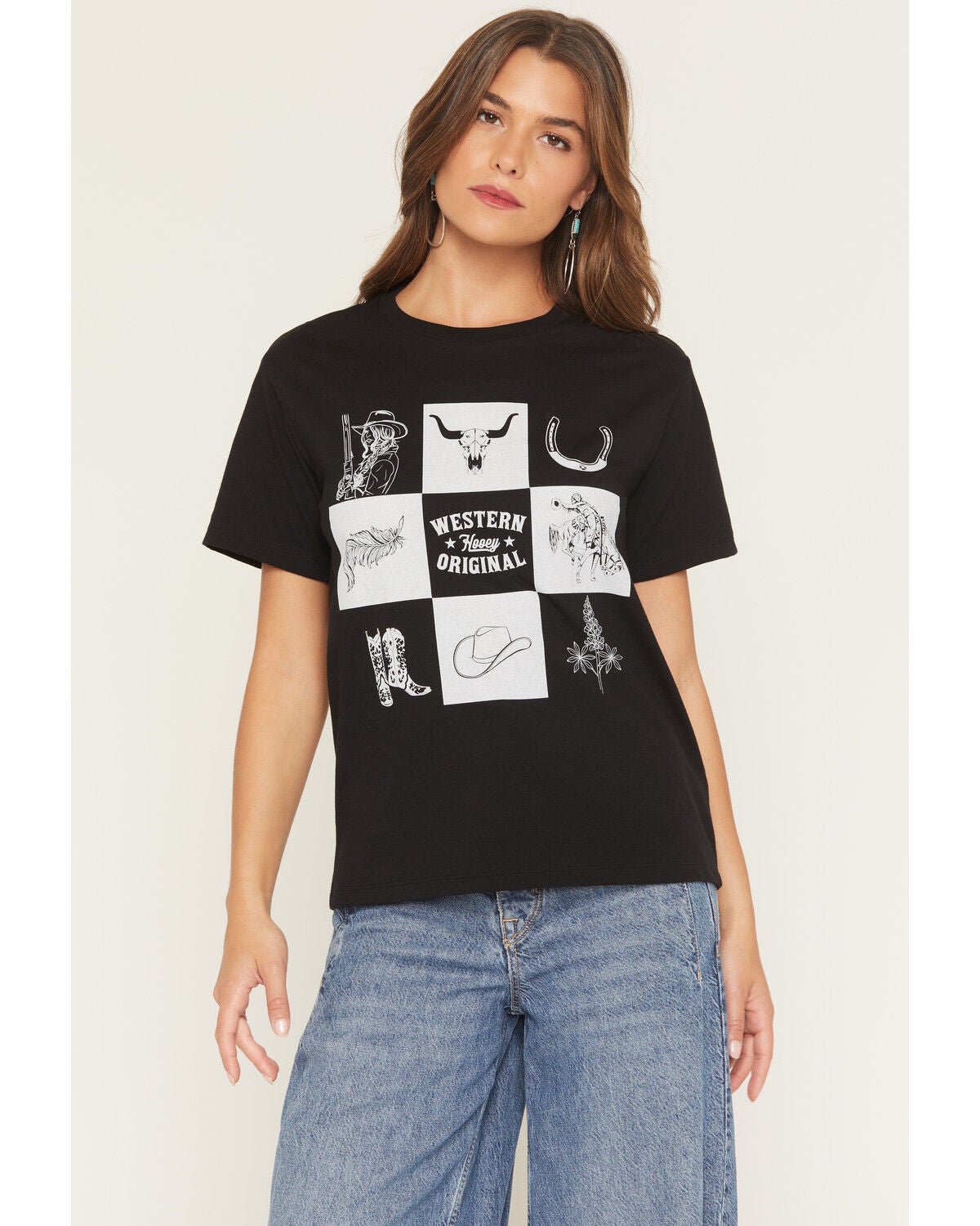 Image #1 - Hooey Women's Icons Short Sleeve Graphic T-Shirt, Black, hi-res