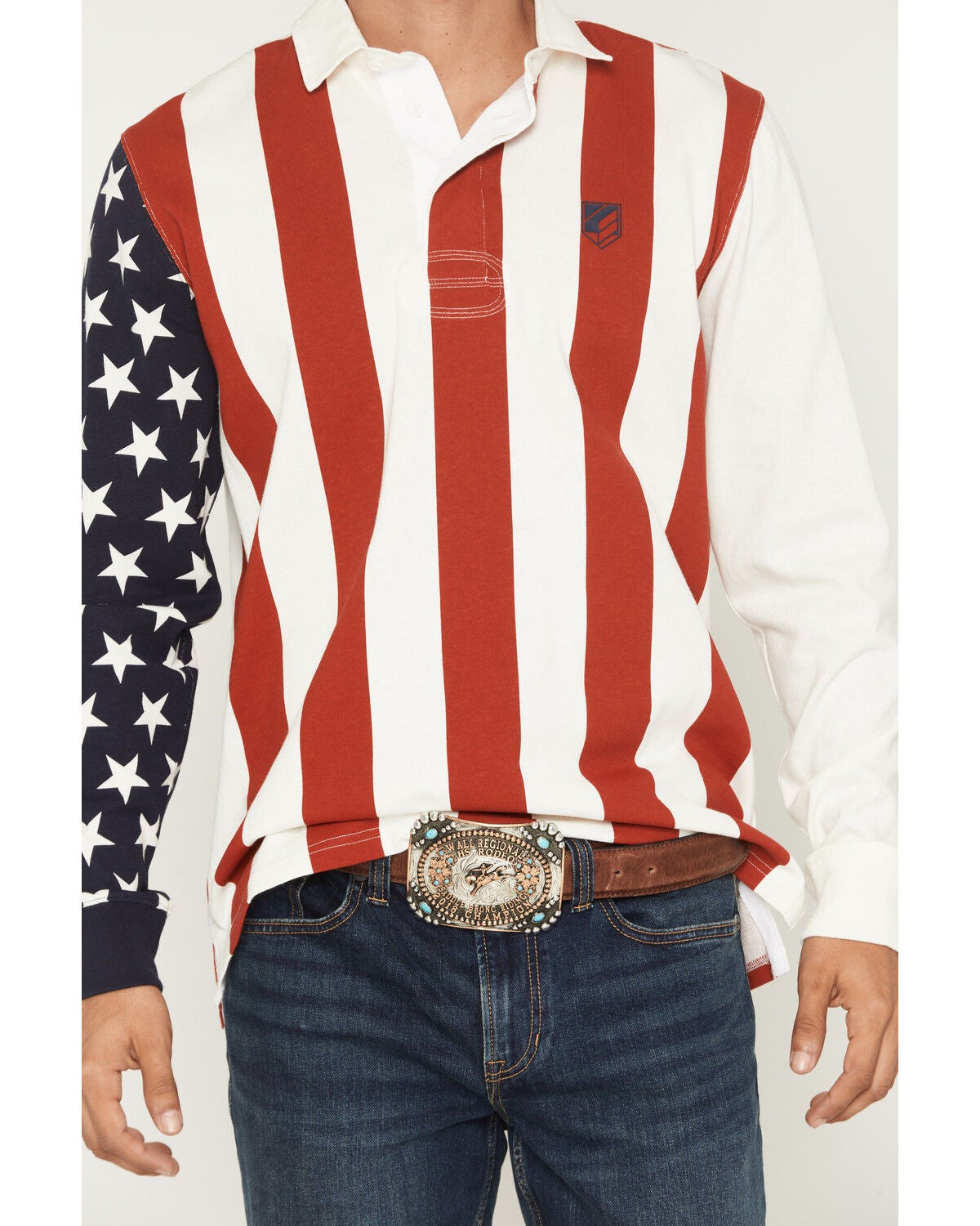 Image #3 - RANK 45&reg; Men's Ranger American Flag Long Sleeve Polo, Multi, hi-res
