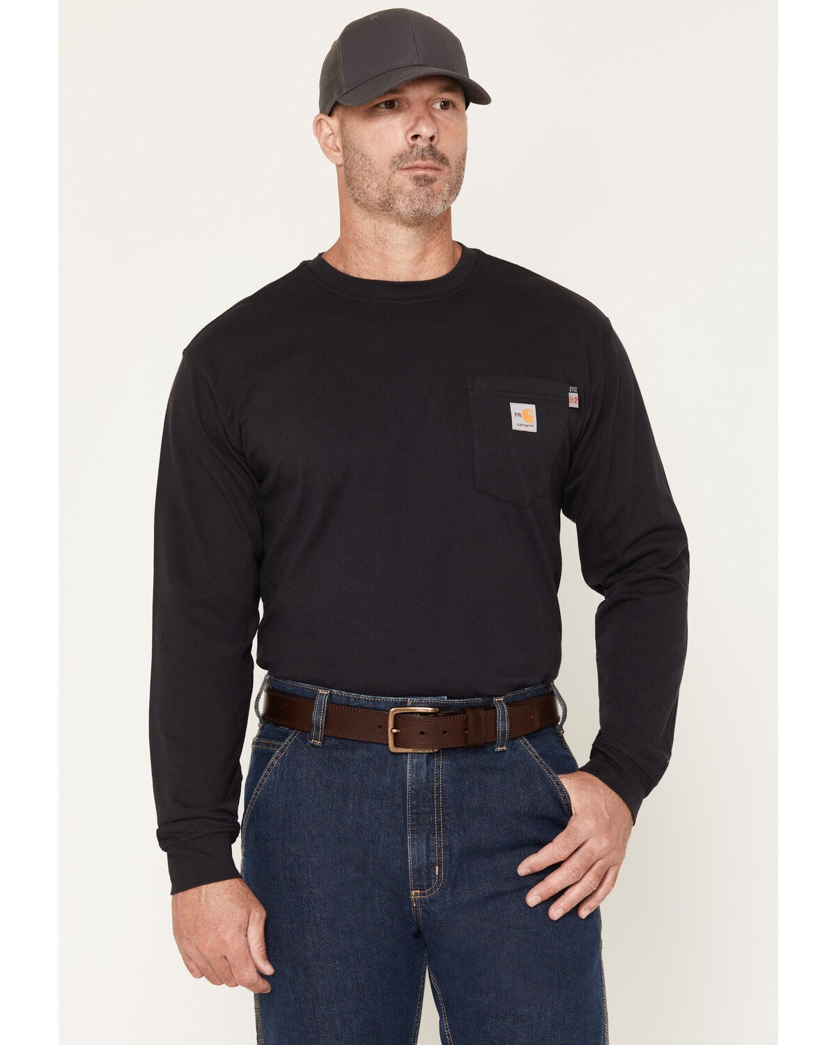 Image #2 - Carhartt Men's FR Force&reg; Irvine Wrench Bolt Long Sleeve Work Pocket T-Shirt, Black, hi-res