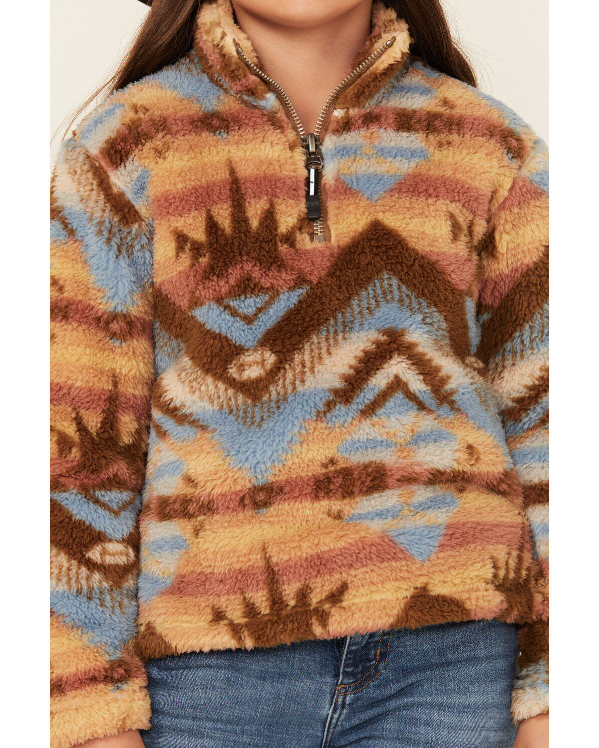 Image #3 - Roper Girls' Southwestern Print 1/4 Zip-Up Fleece Pullover, Brown, hi-res