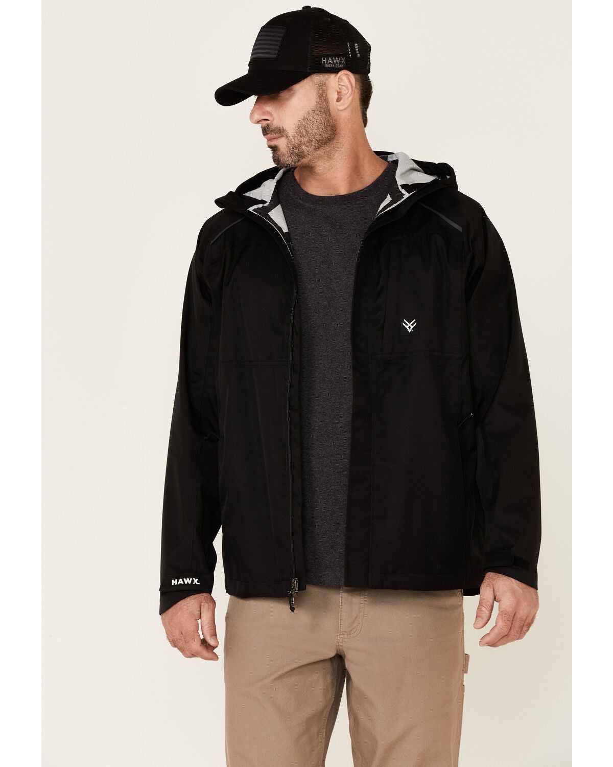 Hawx Men's Pro Elements Zip-Front Hooded Poly-Shell Work Jacket, Black, hi-res