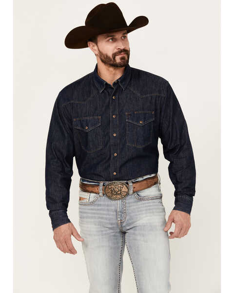 Image #1 - Ariat Men's Classic Denim Long Sleeve Snap Western Shirt , Blue, hi-res