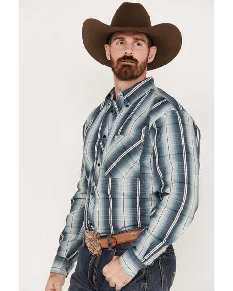 Image #2 - Cowboy Hardware Men's Gradient Plaid Print Long Sleeve Button Down Western Shirt , Blue, hi-res