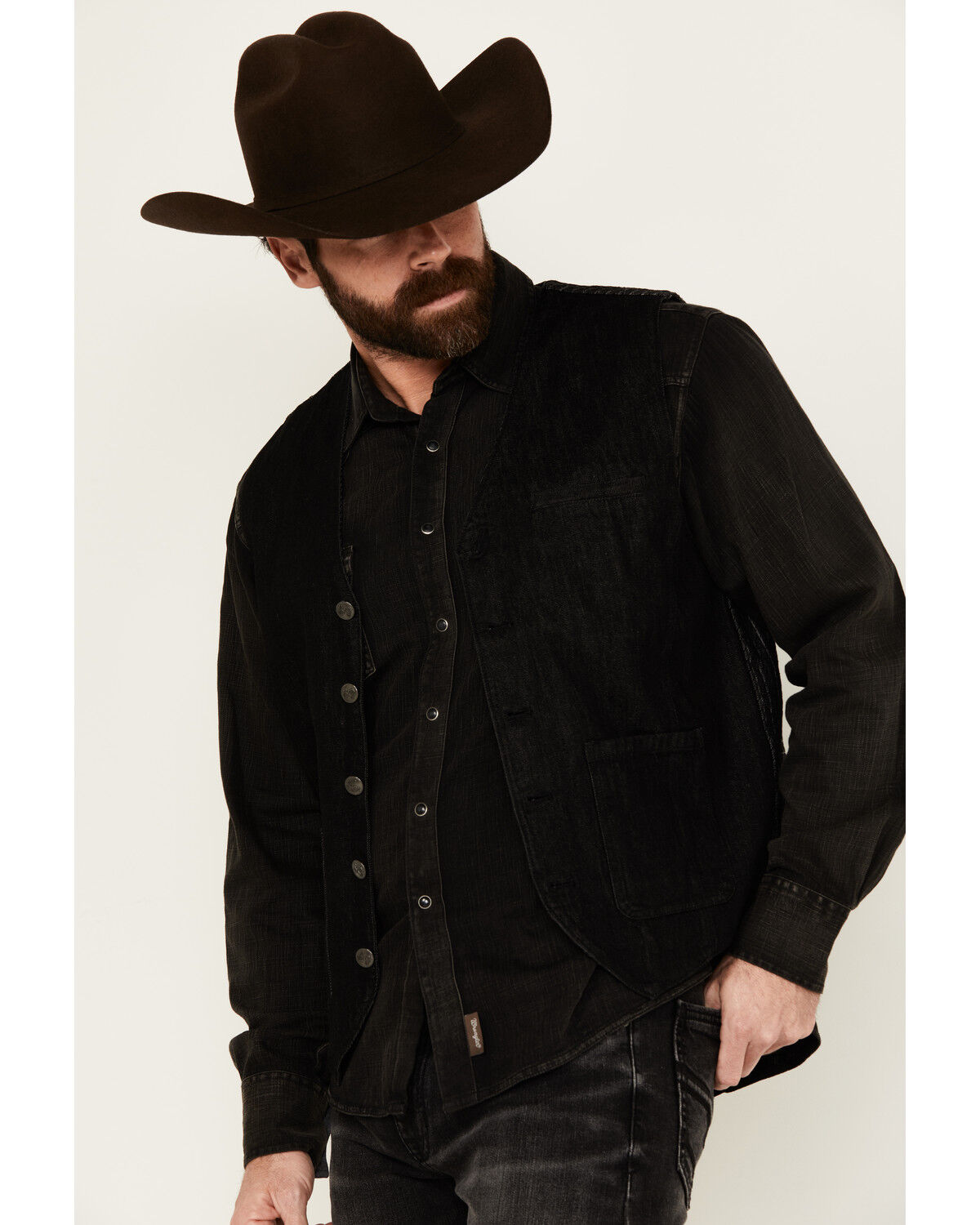 Image #2 - Moonshine Spirit Men's Innovator Pinstripe Denim Vest, Black, hi-res