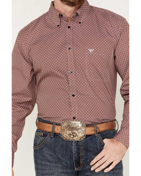 Image #3 - Cowboy Hardware Men's Puzzle Star Geo Print Long Sleeve Button-Down Western Shirt, Burgundy, hi-res