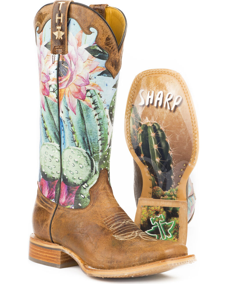 Tin Haul Women's Cactilicious Looking Sharp Sole Cowgirl Boots - Square Toe, Brown, hi-res