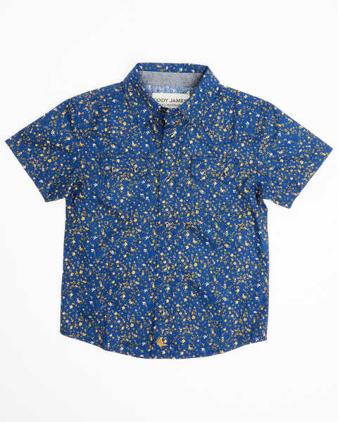 Image #1 - Cody James Toddler Boys' Meadowlark Floral Print Short Sleeve Snap Western Shirt , Navy, hi-res