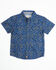 Image #1 - Cody James Toddler Boys' Meadowlark Floral Print Short Sleeve Snap Western Shirt , Navy, hi-res