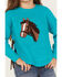 Image #3 - Cotton & Rye Girls' Horse Graphic Sweater, Turquoise, hi-res