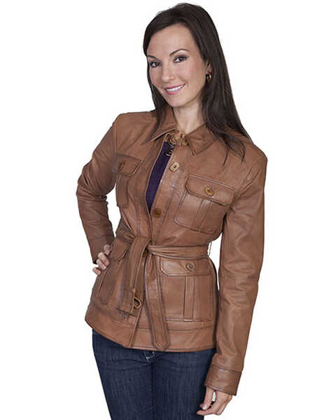 Scully Women's Belted Lamb Leather Jacket, Cognac, hi-res
