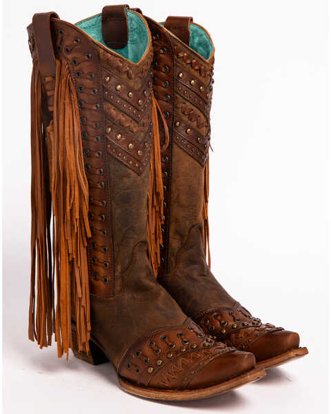 Image #4 - Corral Women's Studded Fringe Cowgirl Boots - Snip Toe, , hi-res