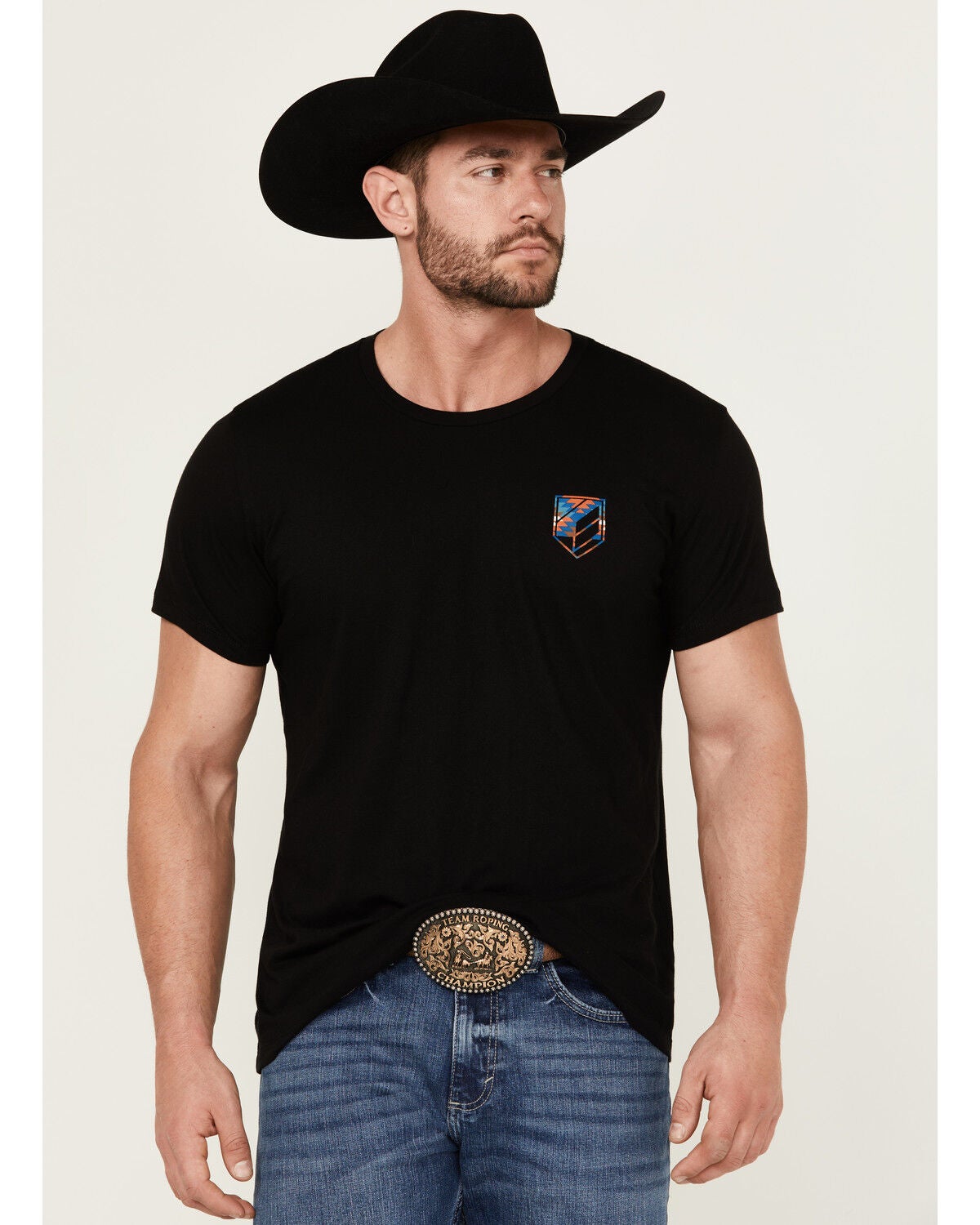 RANK 45&reg; Men's Southwestern Print Bull Logo Short Sleeve Graphic T-Shirt, Black, hi-res