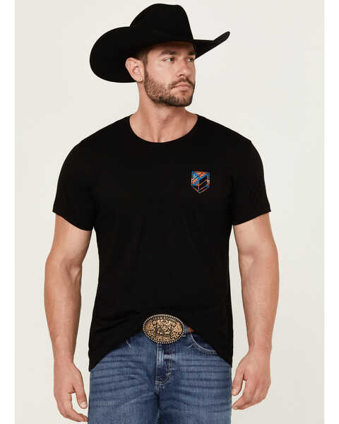 Image #1 - RANK 45® Men's Southwestern Print Bull Logo Short Sleeve Graphic T-Shirt , Black, hi-res