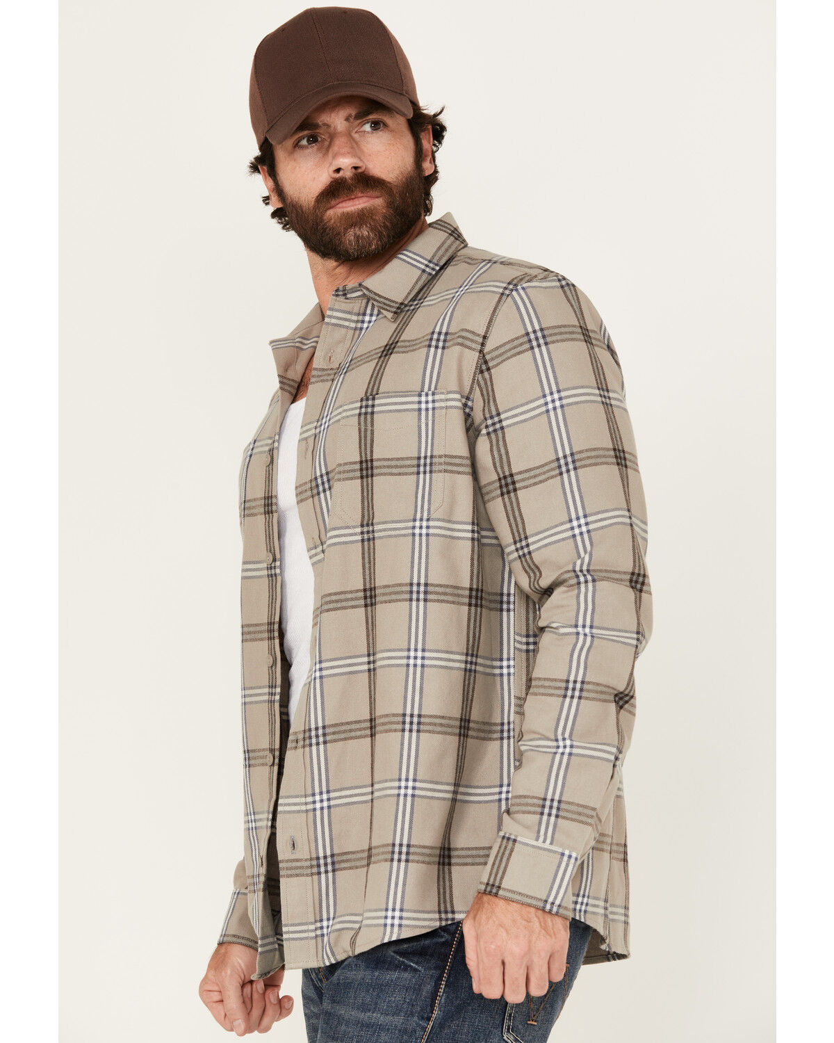 Image #2 - Brothers and Sons Men's Johnson Plaid Print Long Sleeve Button-Down Western Shirt, Medium Grey, hi-res