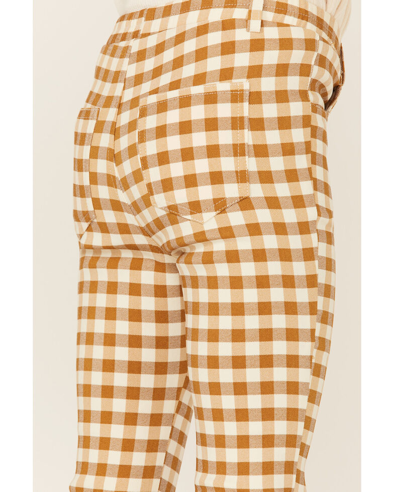 Hayden Girls' Mustard Checkered Plaid Stretch Pull-On Pants , Mustard, hi-res