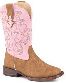 Roper Girls' Blaze Western Boots - Wide Square Toe, Tan, hi-res