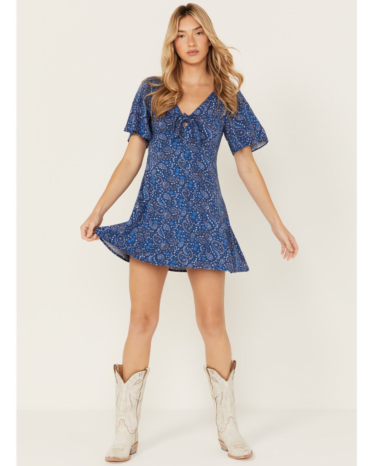 Idyllwind Women's Cardinal Printed Mini Dress, Steel Blue, hi-res
