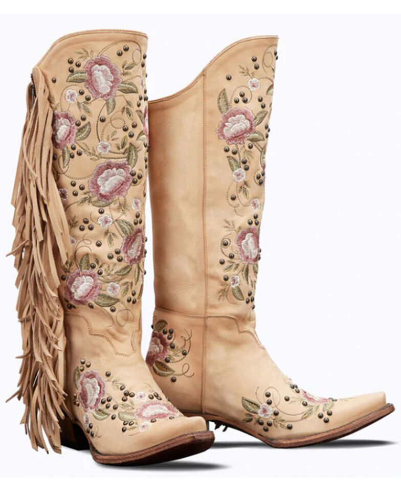 Junk Gypsy By Lane Women's Wallflower Floral Studded Western Boots - Snip Toe , Ivory, hi-res