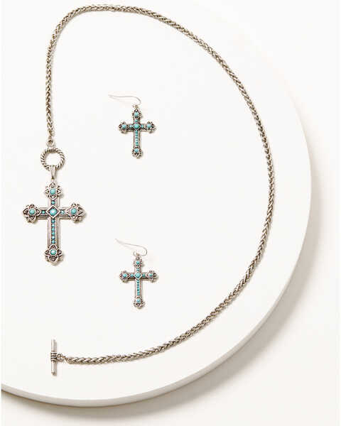 Image #1 - Shyanne Women's Turquoise Cross Single Cross Pendant Set, Silver, hi-res