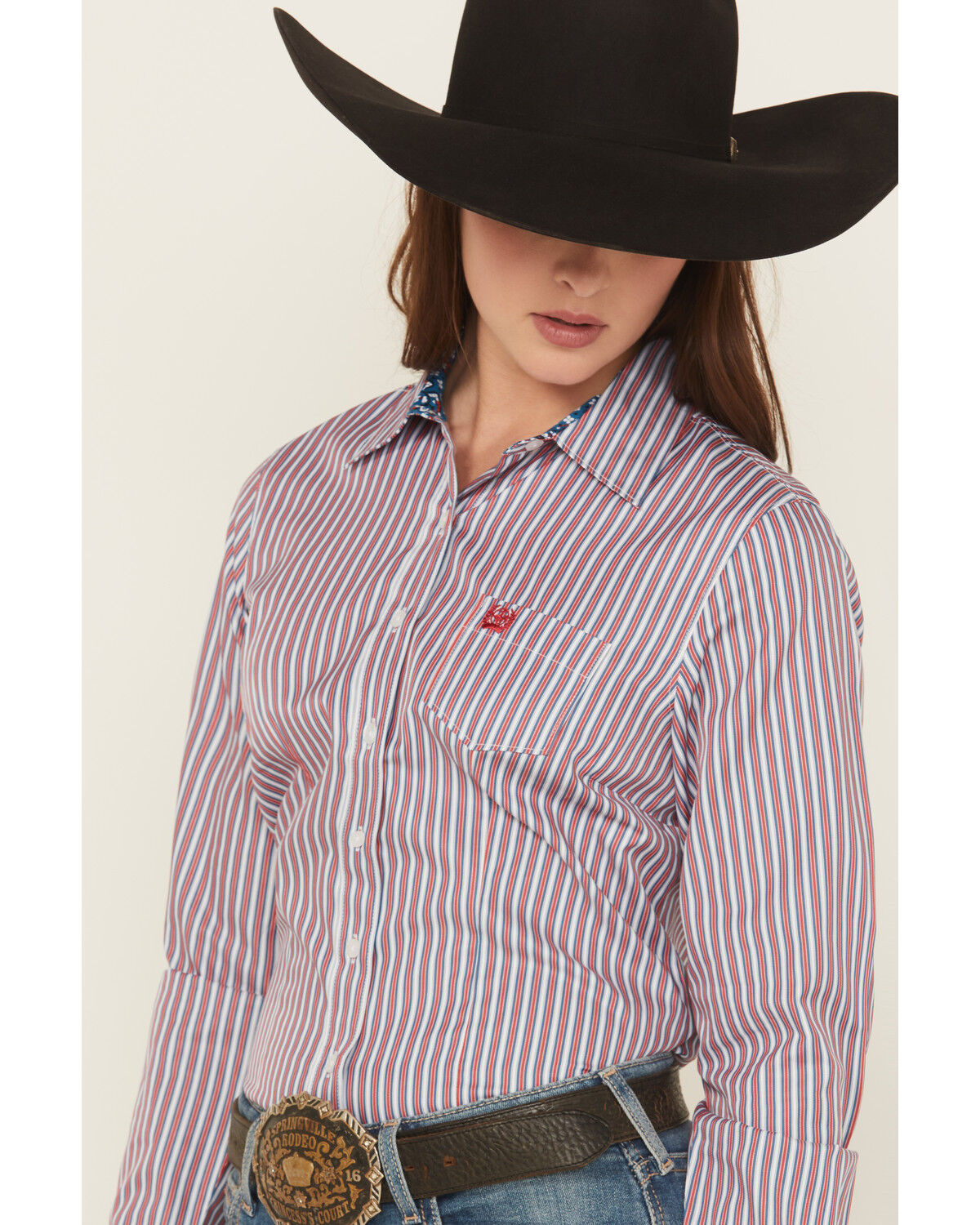 Image #2 - Cinch Women's Striped Print Long Sleeve Button-Down Shirt, Purple, hi-res