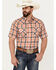 Ely Walker Men's Plaid Print Short Sleeve Pearl Snap Western Shirt , Orange, hi-res