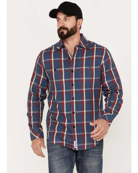 Image #1 - Resistol Men's Trinidad Plaid Print Long Sleeve Button Down Western Shirt, Blue/red, hi-res