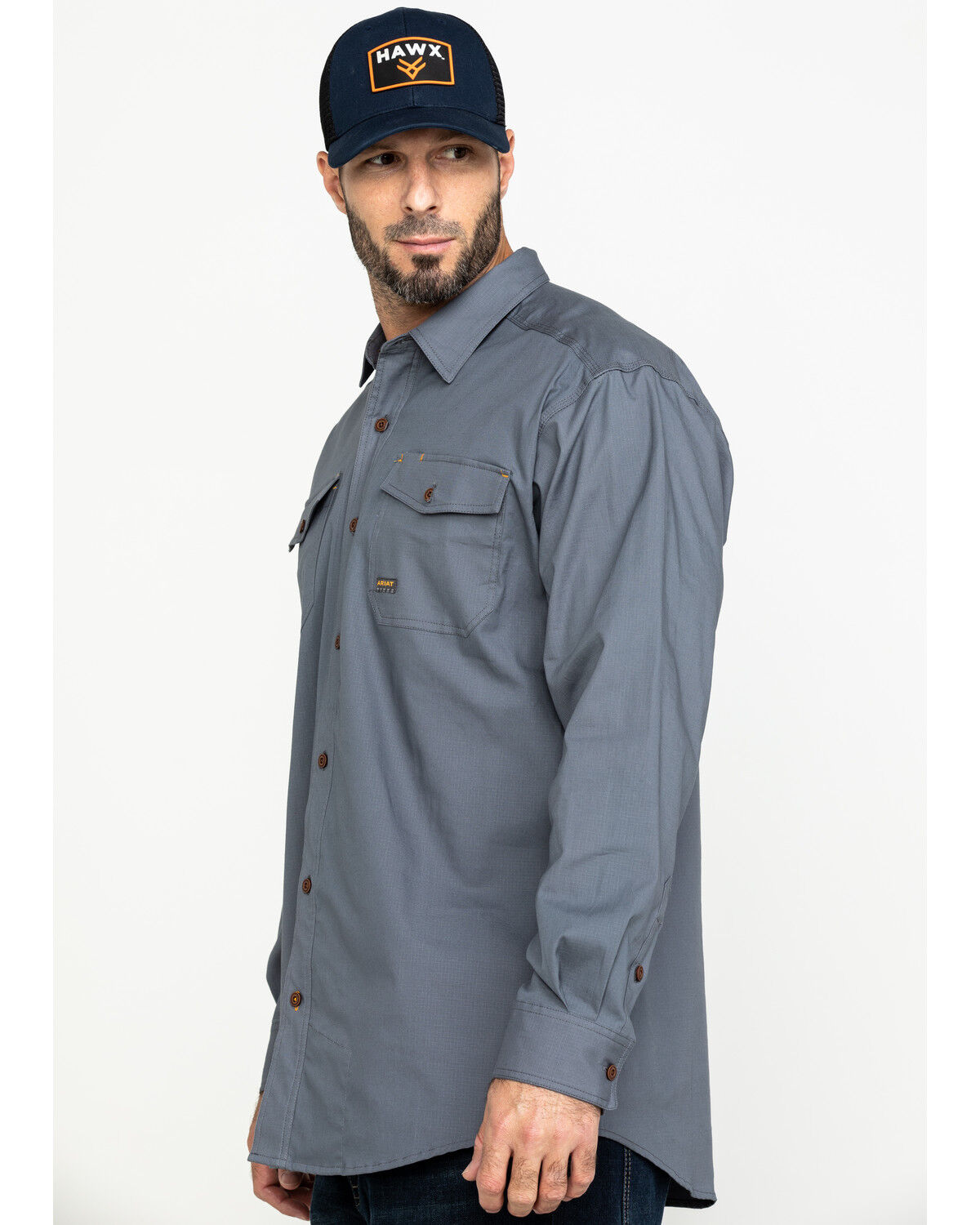 Image #3 - Ariat Men's Steel Rebar Made Tough Durastretch Long Sleeve Work Shirt, Steel, hi-res